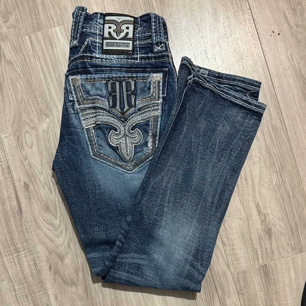 Rock Revival Dark Blue Jeans with Embroidered Pockets